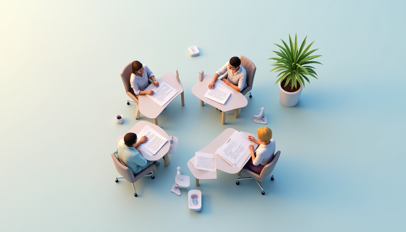 Oameni de afaceri discutând despre pretul pentru creare site de prezentare, cu elemente grafice de web design și bani